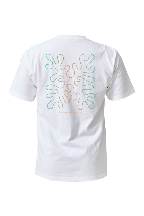 [21820] 오션테그 14수 반팔 티셔츠 코튼 숏 슬리브 화이트 Coral Orange-Green